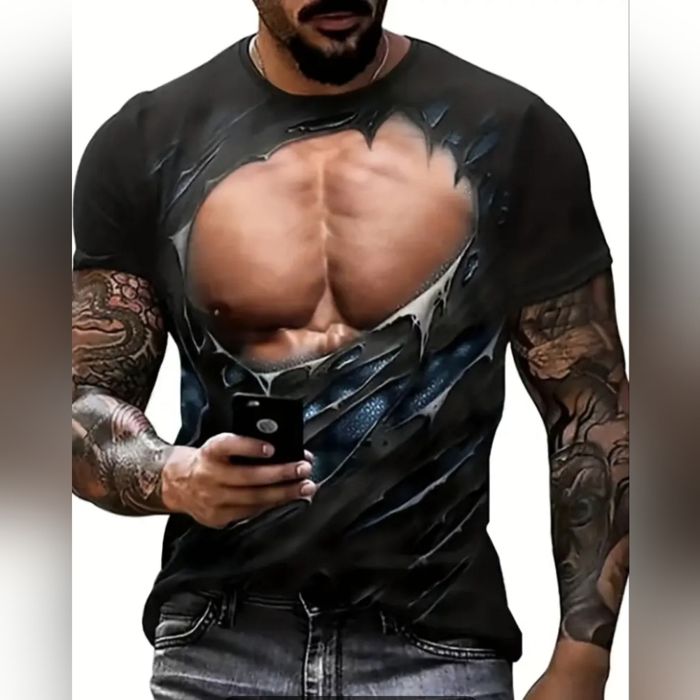 Fake Muscle 3d Print, Street Wear, Men's Novelty Round Neck T-Shirt,